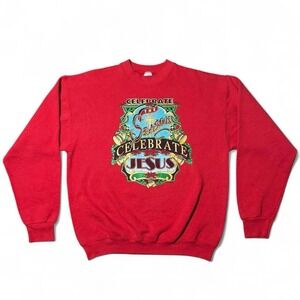 Vintage 1994 Newlife Christmas Celebrate Jesus Holiday Festive Red Crewneck XL